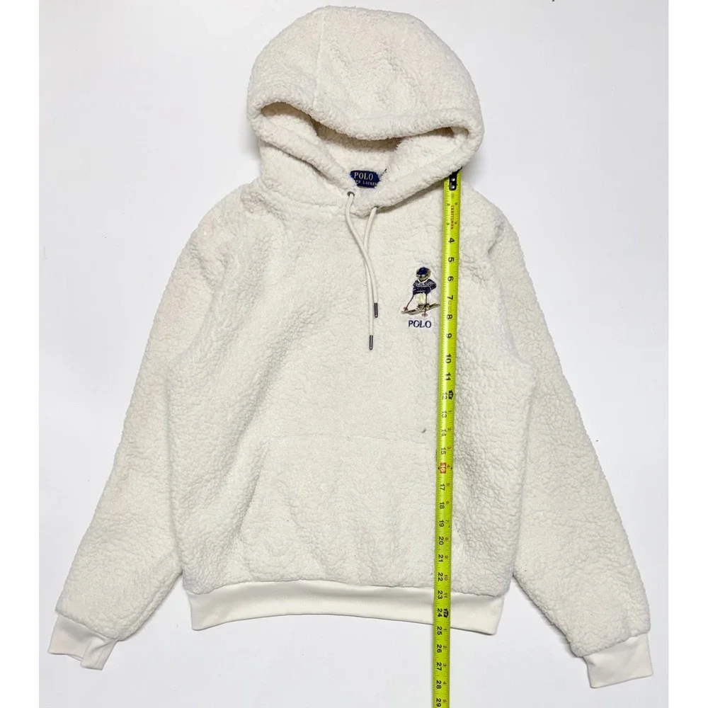 Polo Ralph Lauren Ski Polo Bear Sherpa Fleece Hoodie Cream White Mens Medium